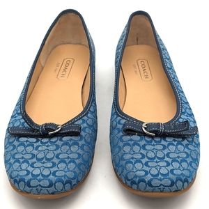 RARE Coach Signature Blue Ballet Ballerina Flats Size 7.5 Shoes Slip On HTF